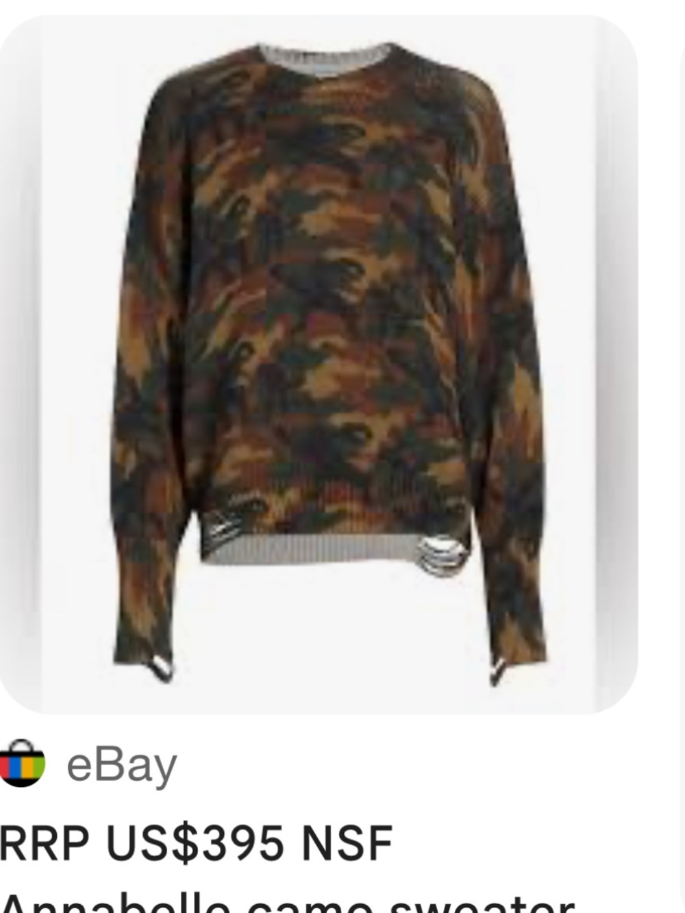 NSF Camouflage Crewneck Sweater - Green, Brown. Can fit medium abs large too.